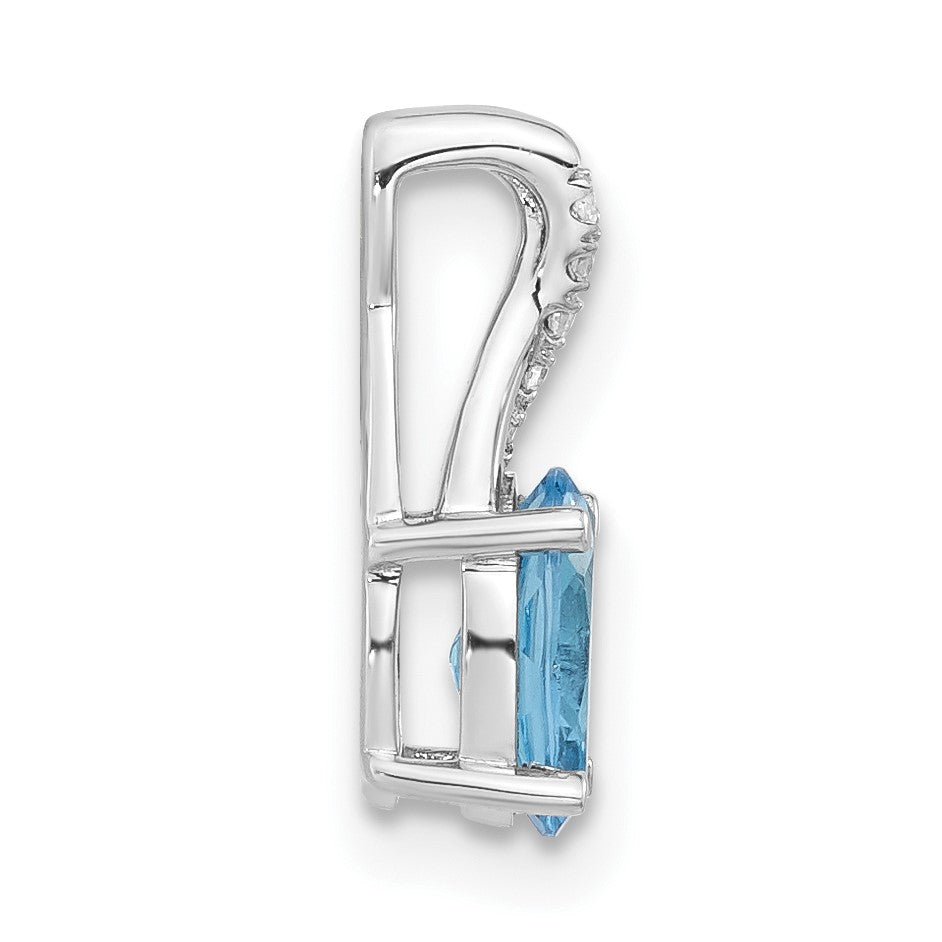 14k White Gold 7x5mm Oval Blue Topaz and Diamond Pendant