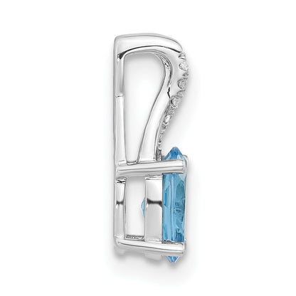 14k White Gold 7x5mm Oval Blue Topaz and Diamond Pendant
