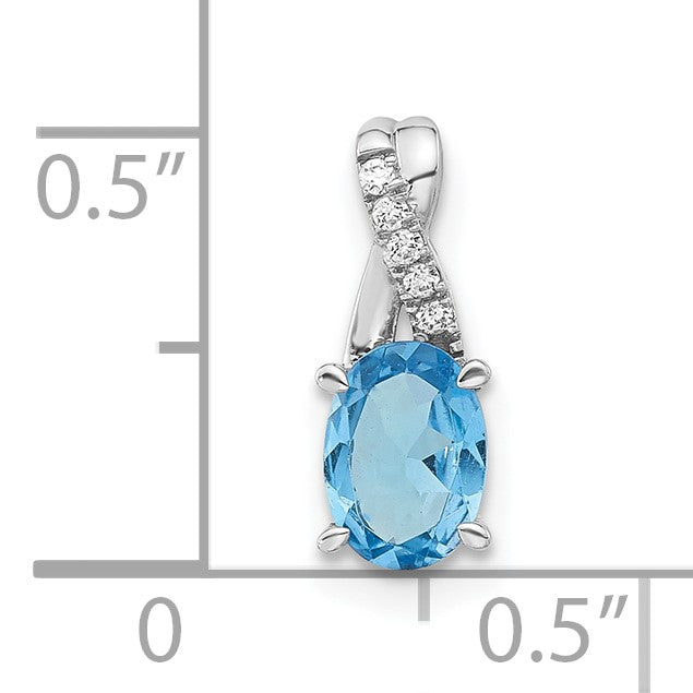 14k White Gold 7x5mm Oval Blue Topaz and Diamond Pendant