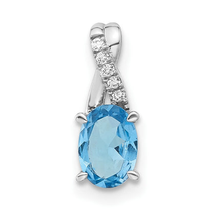 14k White Gold 7x5mm Oval Blue Topaz and Diamond Pendant