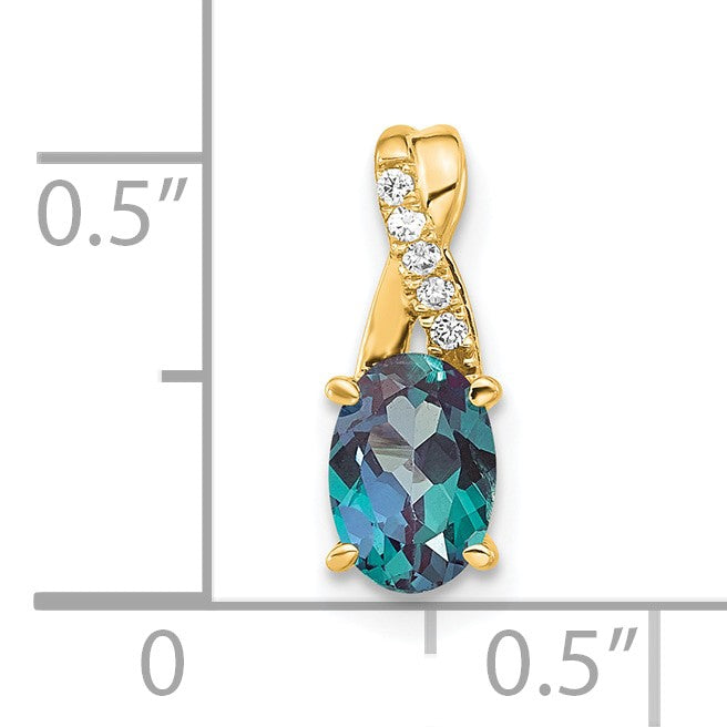 14k 7x5 Oval June/Lab Created Alexandrite and Diamond Pendant