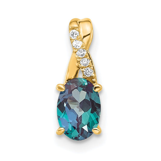 14k 7x5 Oval June/Lab Created Alexandrite and Diamond Pendant