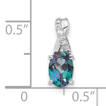 14K White Gold 7x5 Oval June/Lab Created Alexandrite and Diamond Pendant