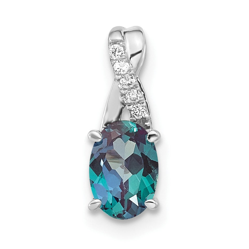 14K White Gold 7x5 Oval June/Lab Created Alexandrite and Diamond Pendant