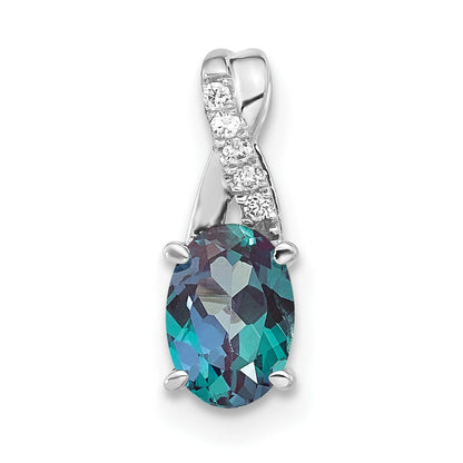 14K White Gold 7x5 Oval June/Lab Created Alexandrite and Diamond Pendant