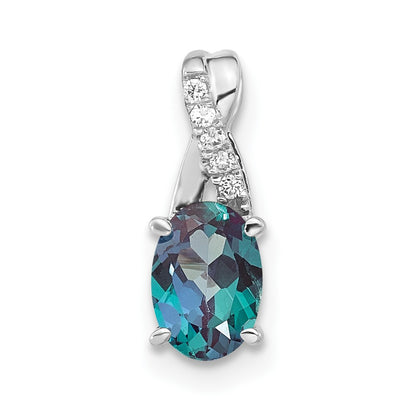 14K White Gold Oval Created Alexandrite and Diamond Pendant