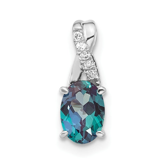 14K White Gold Oval Created Alexandrite and Diamond Pendant