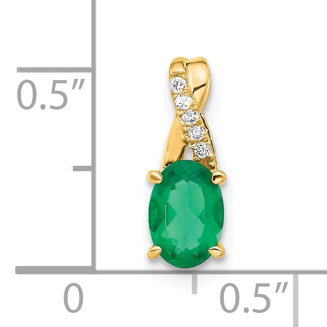 14k 7x5 Oval May/Lab Created Emerald and Diamond Pendant