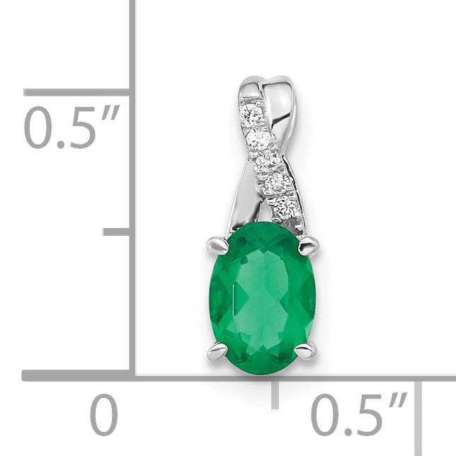 14K White Gold 7x5 Oval May/Lab Created Emerald and Diamond Pendant