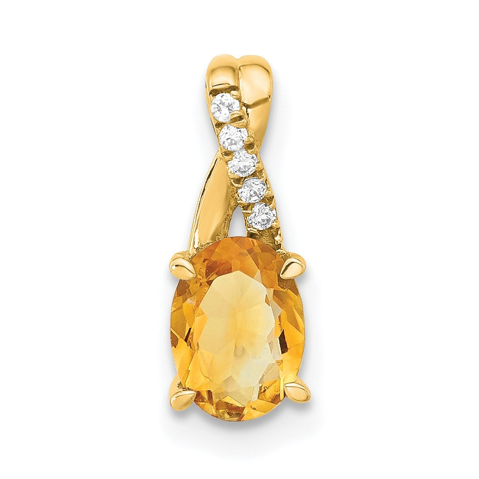 14k 7x5 Oval November/Citrine and Diamond Pendant