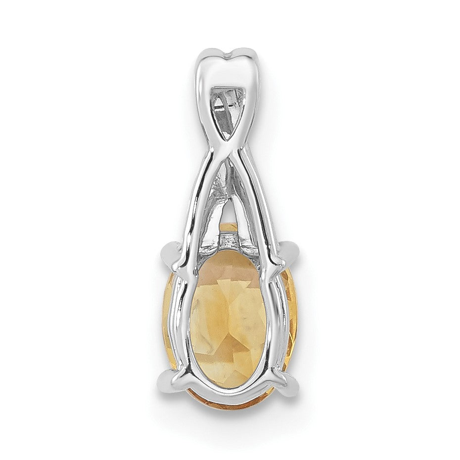 14k White Gold 7x5mm Oval Citrine and Diamond Pendant