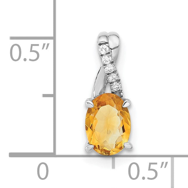 14k White Gold 7x5mm Oval Citrine and Diamond Pendant