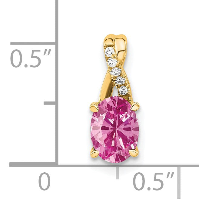 14k 7x5 Oval October/Lab Created Pink Sapphire and Diamond Pendant
