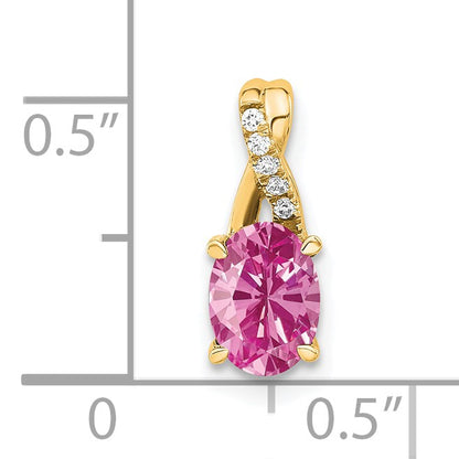 14k 7x5 Oval October/Lab Created Pink Sapphire and Diamond Pendant