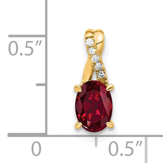 14k 7x5 Oval July/Lab Created Ruby and Diamond Pendant