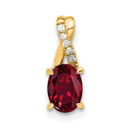14k 7x5 Oval July/Lab Created Ruby and Diamond Pendant