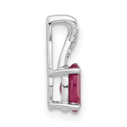 14K White Gold 7x5 Oval July/Lab Created Ruby and Diamond Pendant