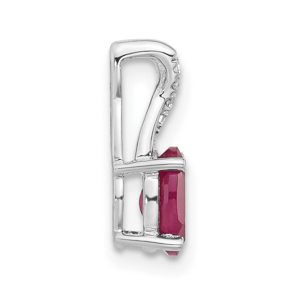 14K White Gold Oval Created Ruby and Diamond Pendant