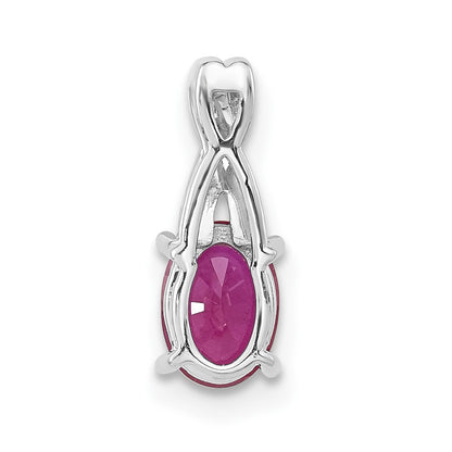 14K White Gold Oval Created Ruby and Diamond Pendant