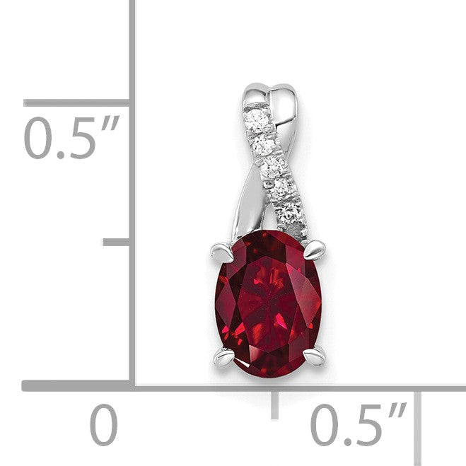 14K White Gold 7x5 Oval July/Lab Created Ruby and Diamond Pendant