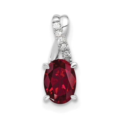 14K White Gold 7x5 Oval July/Lab Created Ruby and Diamond Pendant