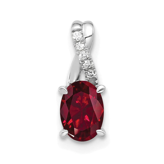 14K White Gold Oval Created Ruby and Diamond Pendant