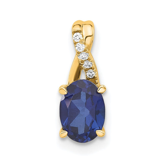 14k 7x5 Oval September/Lab Created Sapphire and Diamond Pendant