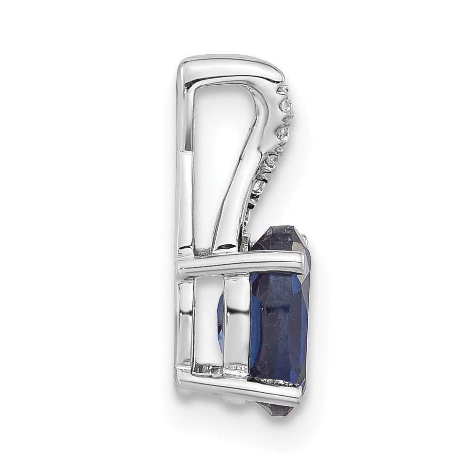 14K White Gold 7x5 Oval September/Lab Created Sapphire and Diamond Pendant