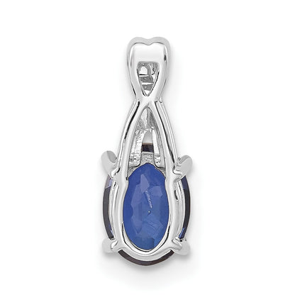 14K White Gold 7x5 Oval September/Lab Created Sapphire and Diamond Pendant