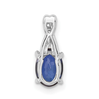 14K White Gold Oval Created Sapphire and Diamond Pendant