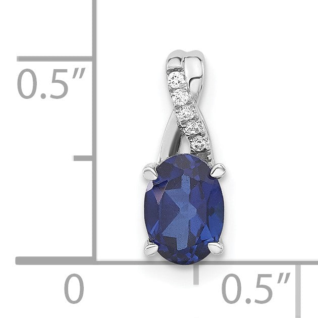 14K White Gold 7x5 Oval September/Lab Created Sapphire and Diamond Pendant