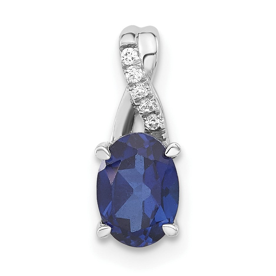 14K White Gold 7x5 Oval September/Lab Created Sapphire and Diamond Pendant