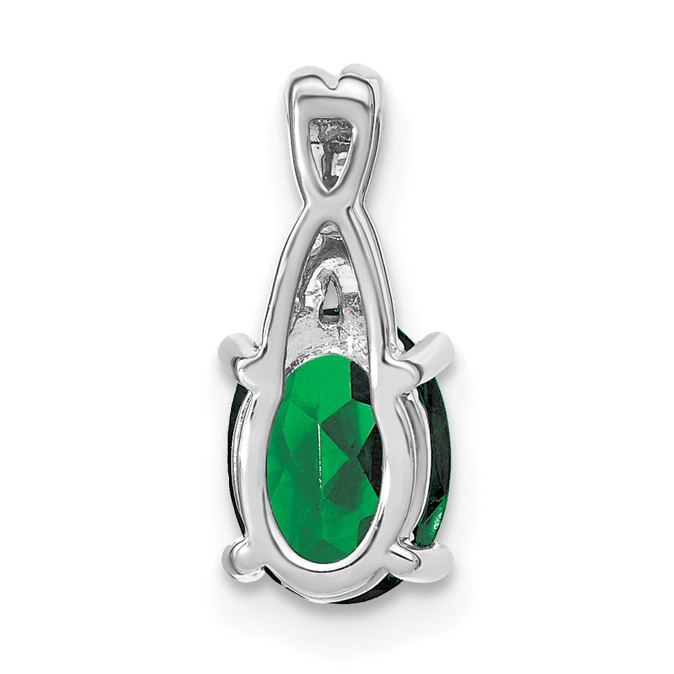 14k White Gold 7x5mm Oval Lab Created Emerald and Diamond Pendant
