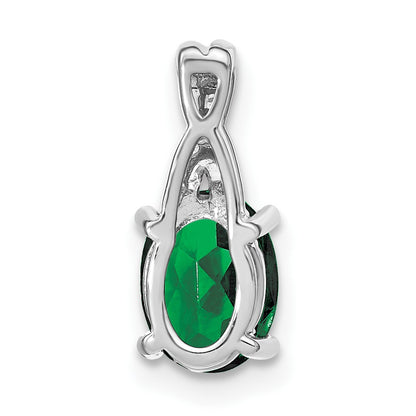 14k White Gold 7x5mm Oval Lab Created Emerald and Diamond Pendant