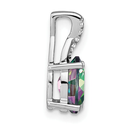 14k White Gold 8x6mm Oval Mystic Fire Topaz and Diamond Pendant