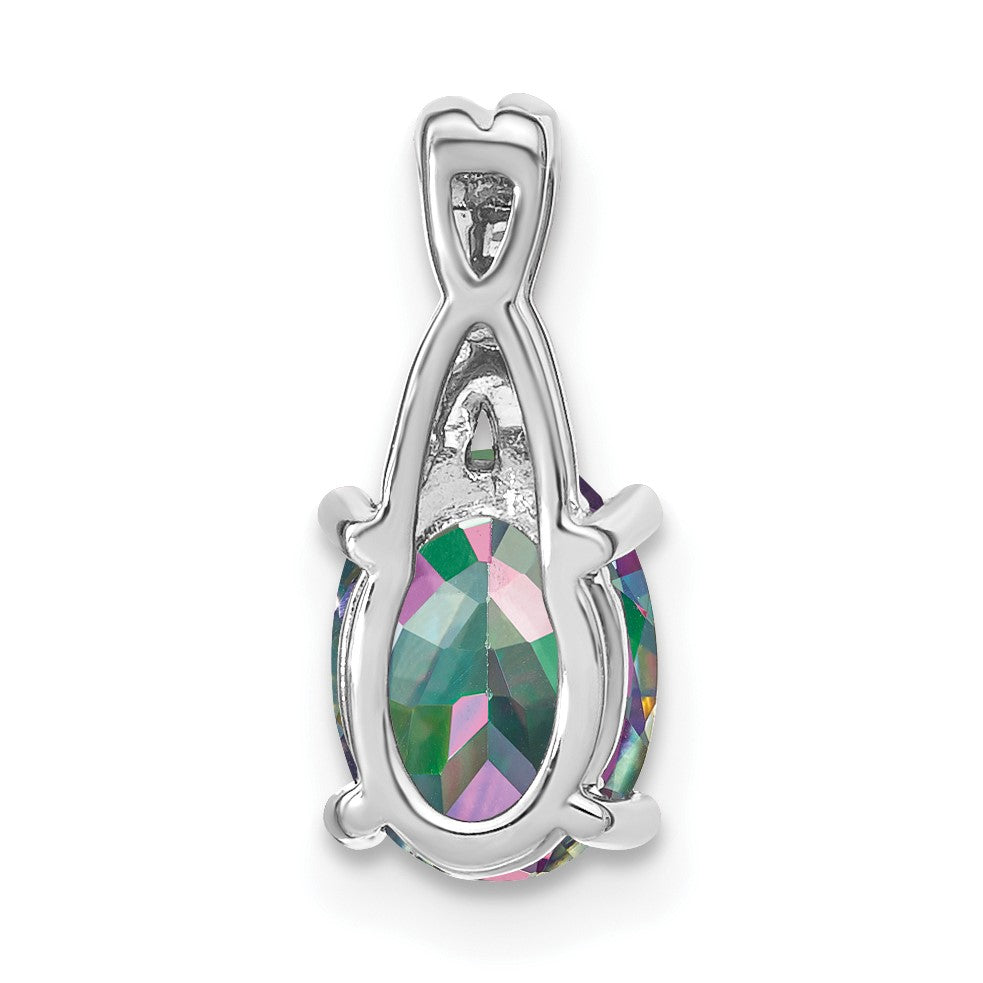 14k White Gold 8x6mm Oval Mystic Fire Topaz and Diamond Pendant