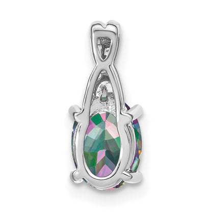 14k White Gold 8x6mm Oval Mystic Fire Topaz and Diamond Pendant
