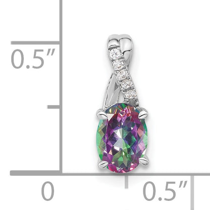14k White Gold 8x6mm Oval Mystic Fire Topaz and Diamond Pendant