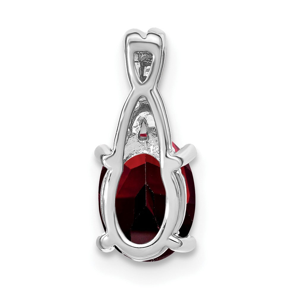 14k White Gold 7x5mm Oval Garnet and Diamond Pendant