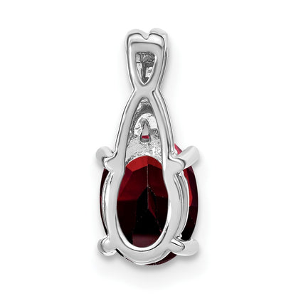 14k White Gold 7x5mm Oval Garnet and Diamond Pendant