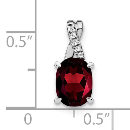 14k White Gold 7x5mm Oval Garnet and Diamond Pendant