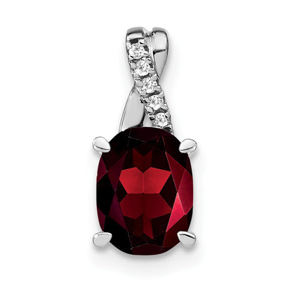 14k White Gold 7x5mm Oval Garnet and Diamond Pendant