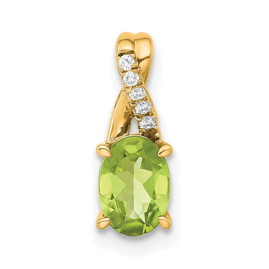 14k 7x5 Oval August/Peridot and Diamond Pendant