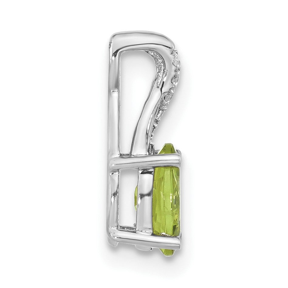 14k White Gold 7x5mm Oval Peridot and Diamond Pendant