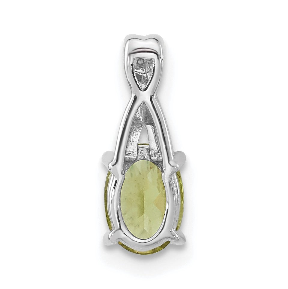 14k White Gold 7x5mm Oval Peridot and Diamond Pendant