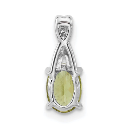 14k White Gold 7x5mm Oval Peridot and Diamond Pendant