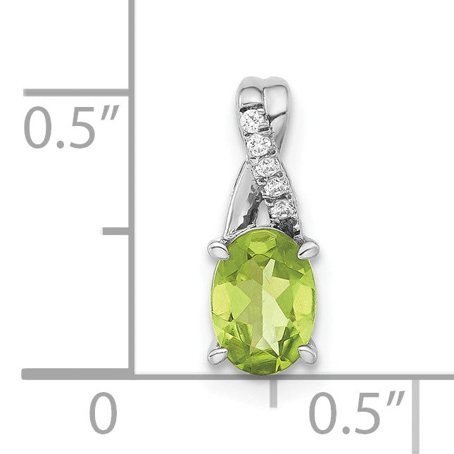 14k White Gold 7x5mm Oval Peridot and Diamond Pendant