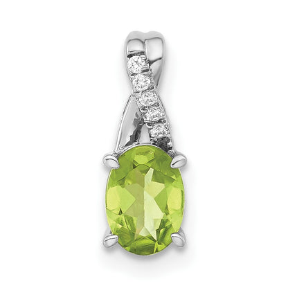 14k White Gold 7x5mm Oval Peridot and Diamond Pendant