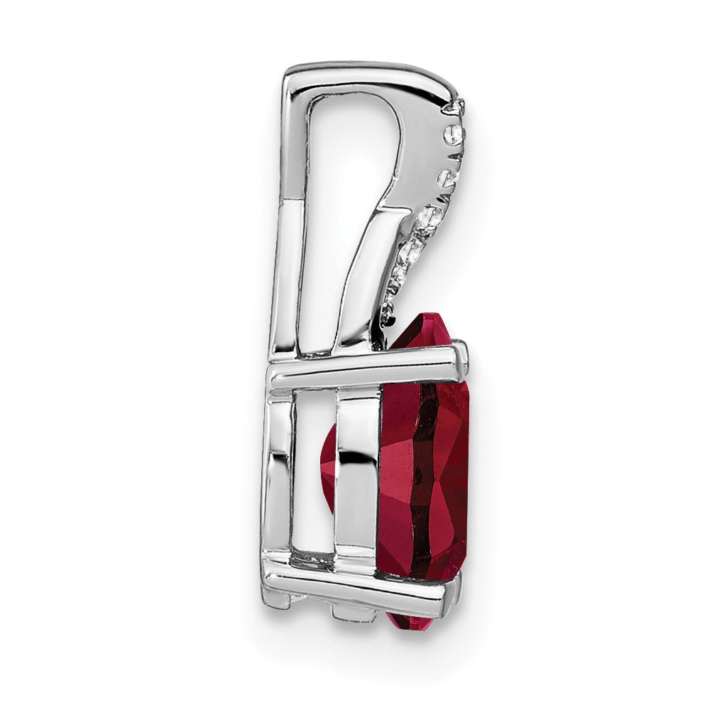 14k White Gold 7x5mm Oval Lab Created Ruby and Diamond Pendant