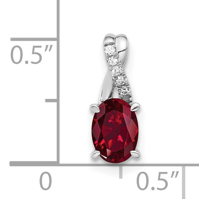 14k White Gold 7x5mm Oval Lab Created Ruby and Diamond Pendant